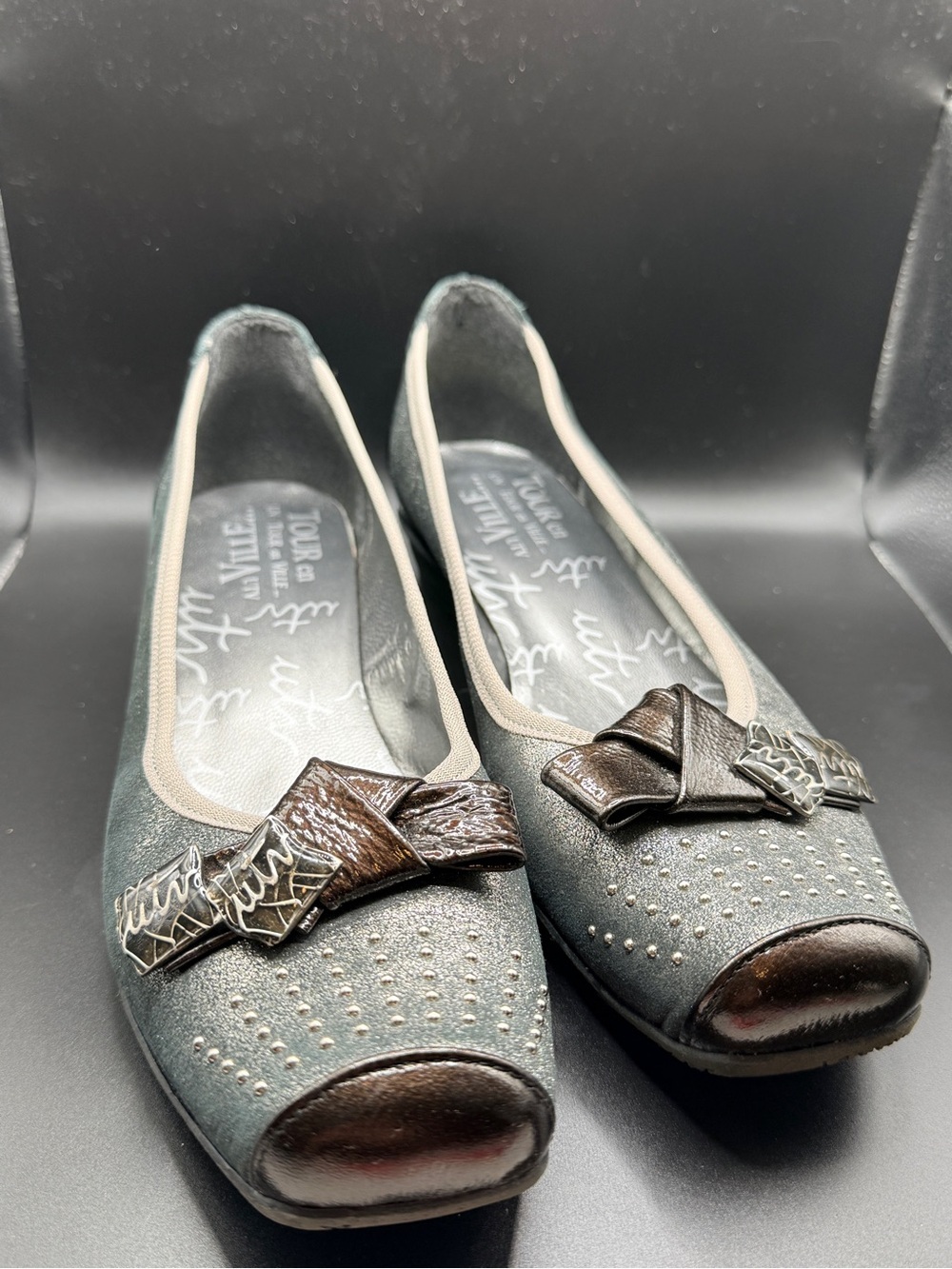 Un Tour en Ville Metallic Studded Wedge Ballerina Flat Shoes Made in France 38